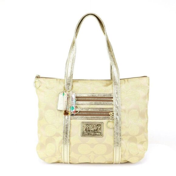 NWT Coach Signature Glam Tote w Three Bag Charms GOLD - Picture 4 of 10